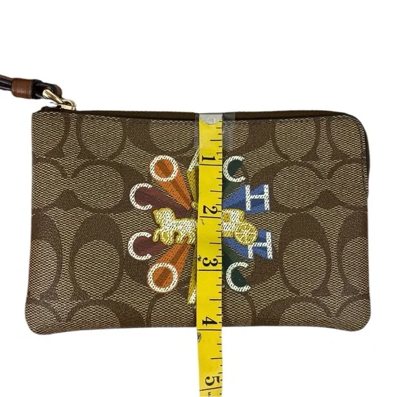 Coach EUC Rainbow Radial Print Khaki and Tan Pride Small Corner Zip Wristlet - Picture 14 of 17